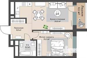 1-к квартира, строящийся дом, 52м2, 22/29 этаж