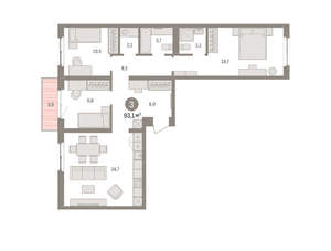 3-к квартира, вторичка, 93м2, 4/15 этаж