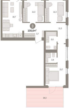 3-к квартира, вторичка, 101м2, 2/25 этаж