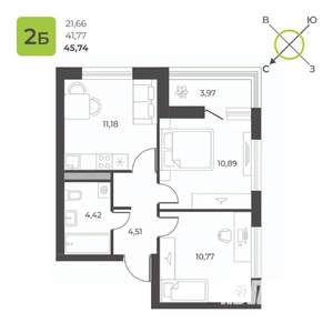 2-к квартира, строящийся дом, 46м2, 12/23 этаж