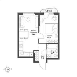 1-к квартира, строящийся дом, 38м2, 5/15 этаж