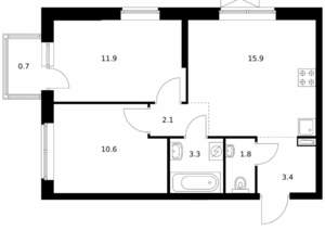 2-к квартира, вторичка, 50м2, 14/24 этаж