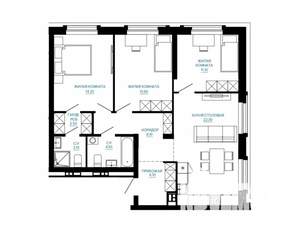3-к квартира, строящийся дом, 84м2, 2/7 этаж