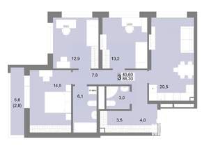 3-к квартира, строящийся дом, 88м2, 2/25 этаж