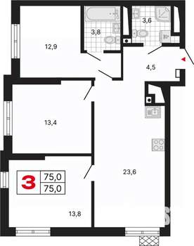 3-к квартира, вторичка, 76м2, 17/29 этаж
