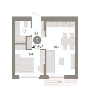 1-к квартира, вторичка, 40м2, 3/7 этаж