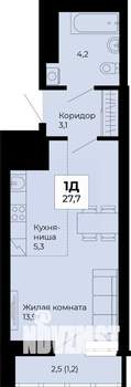 Студия квартира, строящийся дом, 28м2, 16/25 этаж