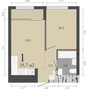 1-к квартира, строящийся дом, 36м2, 5/15 этаж