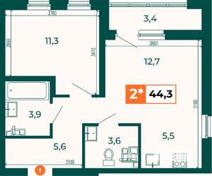 Студия квартира, строящийся дом, 44м2, 4/25 этаж