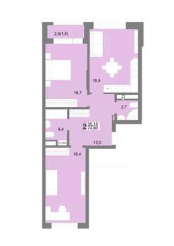 2-к квартира, строящийся дом, 75м2, 5/17 этаж