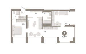 2-к квартира, вторичка, 72м2, 23/24 этаж