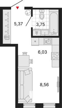 Студия квартира, вторичка, 24м2, 10/25 этаж