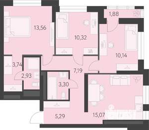 3-к квартира, вторичка, 72м2, 12/16 этаж