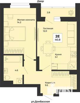 2-к квартира, строящийся дом, 47м2, 5/25 этаж