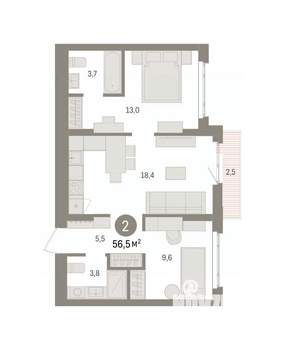 2-к квартира, вторичка, 57м2, 2/7 этаж