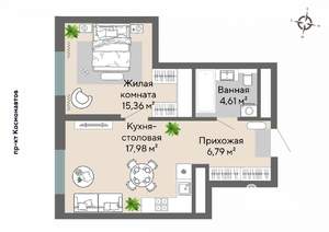 1-к квартира, вторичка, 45м2, 11/30 этаж