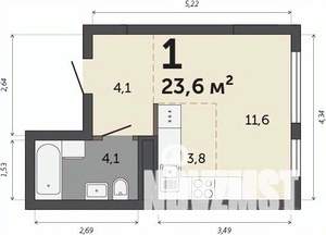 Студия квартира, строящийся дом, 24м2, 14/30 этаж