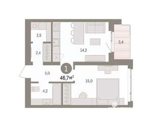 1-к квартира, вторичка, 47м2, 4/8 этаж