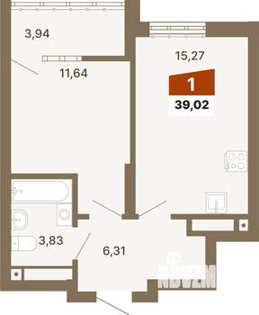 1-к квартира, строящийся дом, 39м2, 22/23 этаж