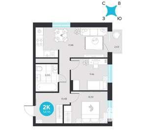 2-к квартира, вторичка, 55м2, 8/22 этаж