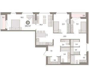 3-к квартира, вторичка, 106м2, 10/16 этаж