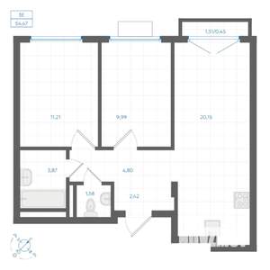 2-к квартира, вторичка, 54м2, 4/4 этаж
