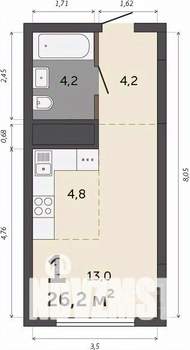Студия квартира, вторичка, 26м2, 21/30 этаж