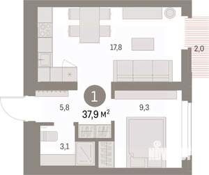 1-к квартира, вторичка, 38м2, 7/9 этаж