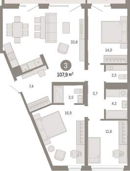 3-к квартира, вторичка, 108м2, 4/8 этаж