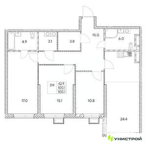 3-к квартира, вторичка, 100м2, 13/31 этаж