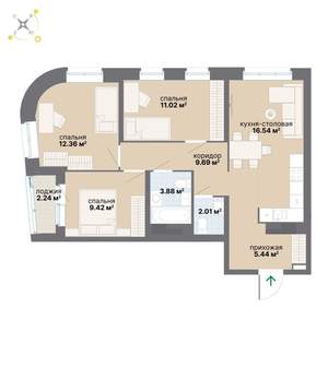 3-к квартира, вторичка, 73м2, 24/26 этаж