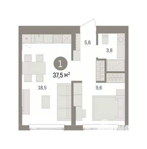 1-к квартира, вторичка, 38м2, 3/7 этаж