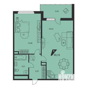 2-к квартира, вторичка, 55м2, 5/25 этаж
