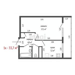 1-к квартира, вторичка, 34м2, 9/9 этаж