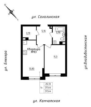 1-к квартира, вторичка, 37м2, 7/25 этаж