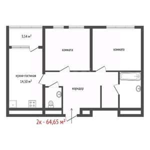 2-к квартира, вторичка, 65м2, 7/17 этаж