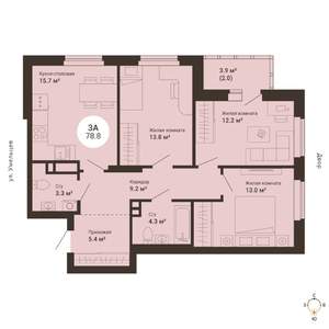 3-к квартира, сданный дом, 79м2, 6/25 этаж