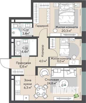 2-к квартира, вторичка, 73м2, 21/27 этаж