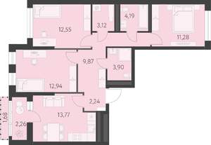 3-к квартира, вторичка, 76м2, 8/16 этаж