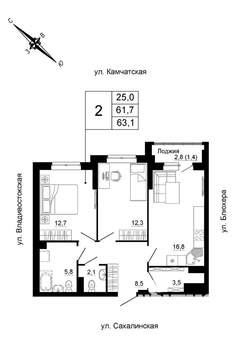 2-к квартира, вторичка, 63м2, 10/24 этаж