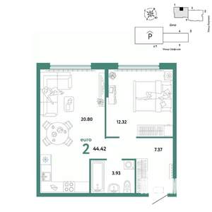 2-к квартира, вторичка, 44м2, 18/24 этаж
