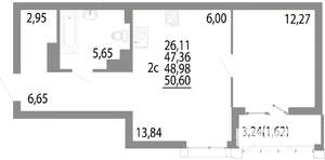 2-к квартира, вторичка, 49м2, 22/25 этаж