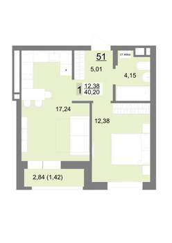 1-к квартира, строящийся дом, 40м2, 6/22 этаж