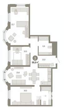 3-к квартира, вторичка, 99м2, 6/16 этаж