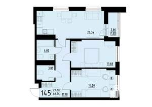 2-к квартира, строящийся дом, 69м2, 16/25 этаж