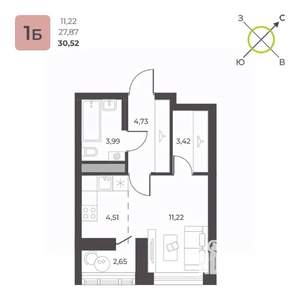 Студия квартира, строящийся дом, 31м2, 19/23 этаж