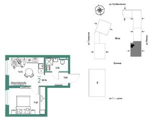 2-к квартира, строящийся дом, 31м2, 17/24 этаж