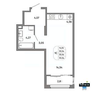 Студия квартира, вторичка, 33м2, 23/32 этаж