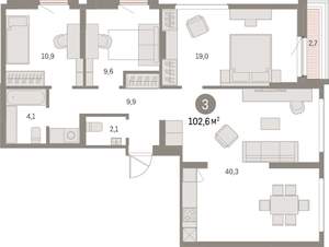 2-к квартира, вторичка, 103м2, 2/9 этаж