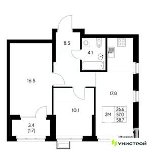 2-к квартира, вторичка, 59м2, 18/31 этаж